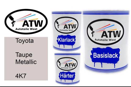 Toyota, Taupe Metallic, 4K7: 1L Lackdose + 1L Klarlack + 500ml Härter - Set, von ATW Autoteile West.